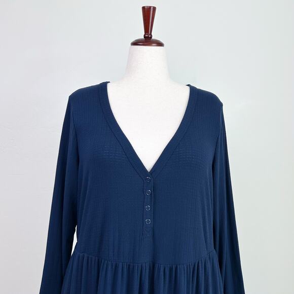 Torrid Mini Jersey Long Sleeve Blue V-Neck Shirtdress - Picture 4 of 11